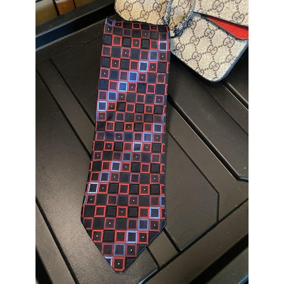 Other - Vintage Foggia Geometric Square Red Blue Purple Mens Neck‎ Tie Silk Handmade
